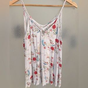 Adara Strappy White Flowy Camisole with Flowers & Birds